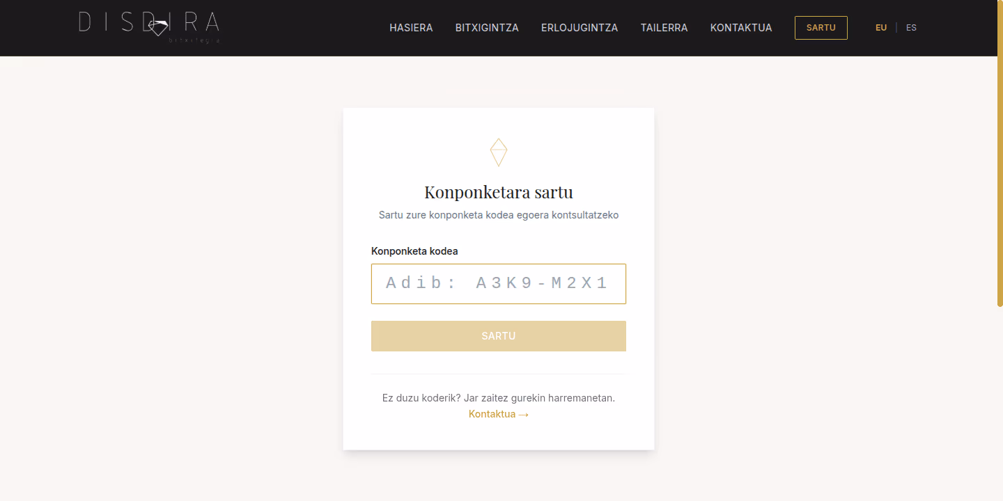 Disdira — Kode bat sartu eta konponketaren egoera ikusi, deitu gabe.